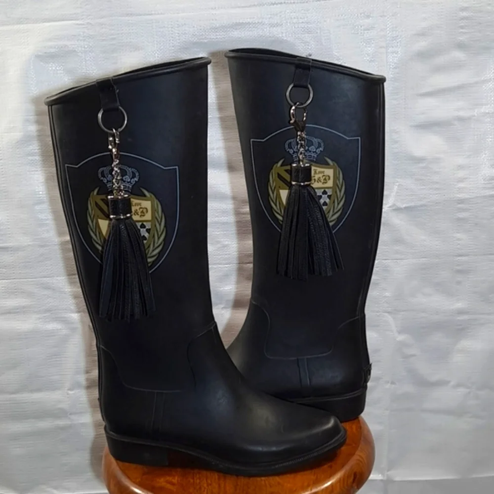 Juicy Couture Black Crest Rubber Tassel Riding Boots